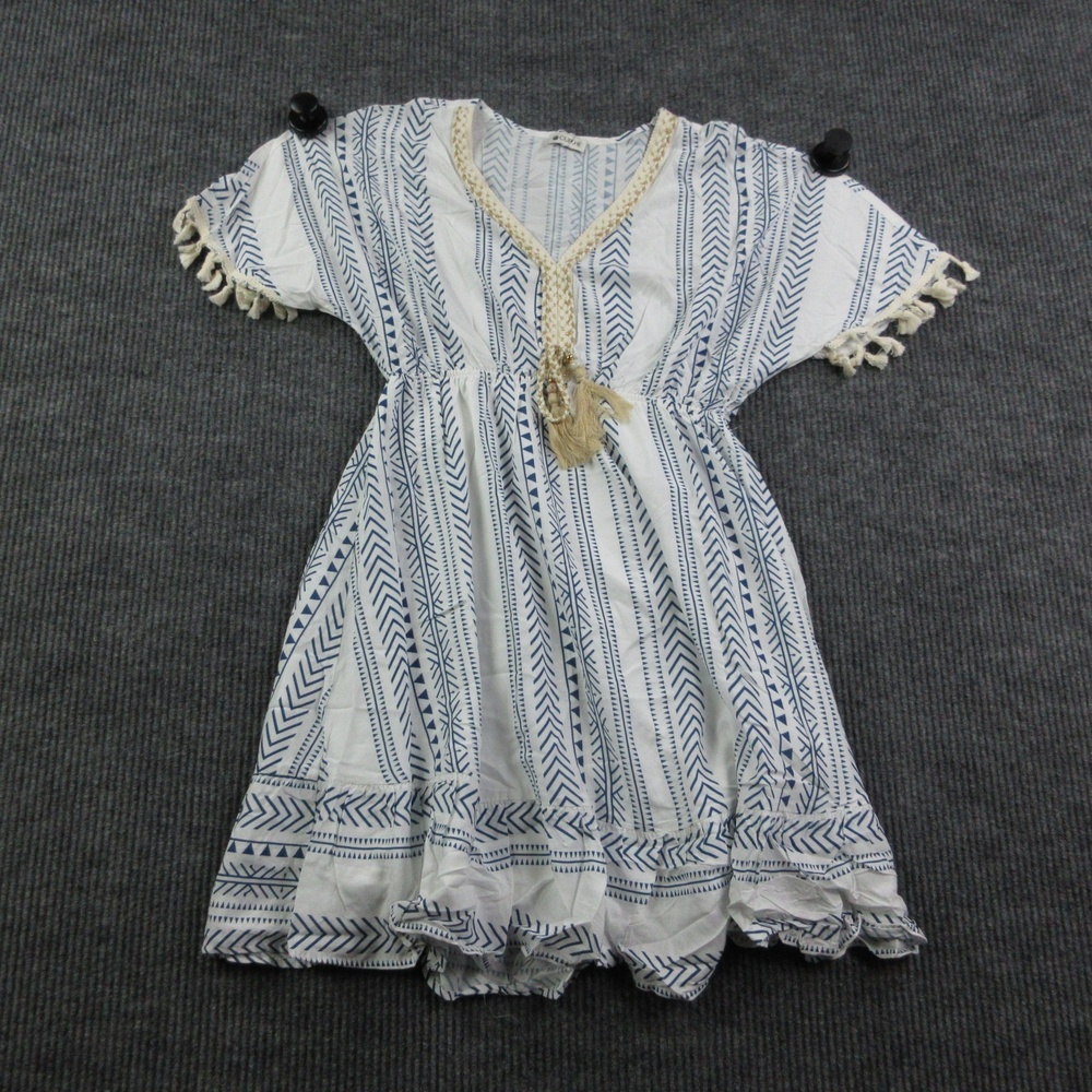 Cupshe Dress Womens M White Sundress Fit & Flare V-Neck Tassel Lined Summer NWT